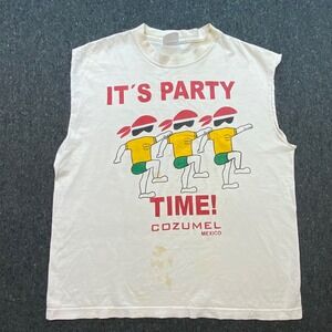 Watex Vintage Mexico Men XL Party Time Cozumel Fiesta Party Boat Tank Top‎ White